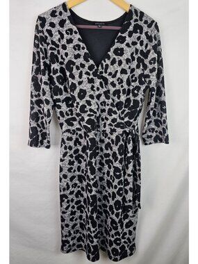 Hail3y:23 Women's Dress Size Large Gray Leopard 3/4 Sleeve V-Neck Lined Dress
